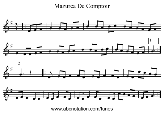 Mazurca De Comptoir - staff notation