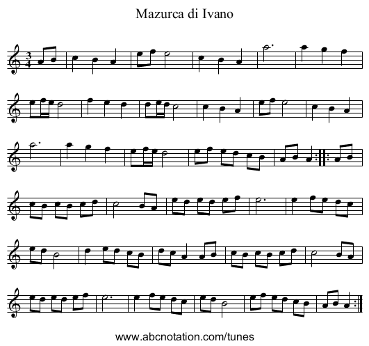 Mazurca di Ivano - staff notation