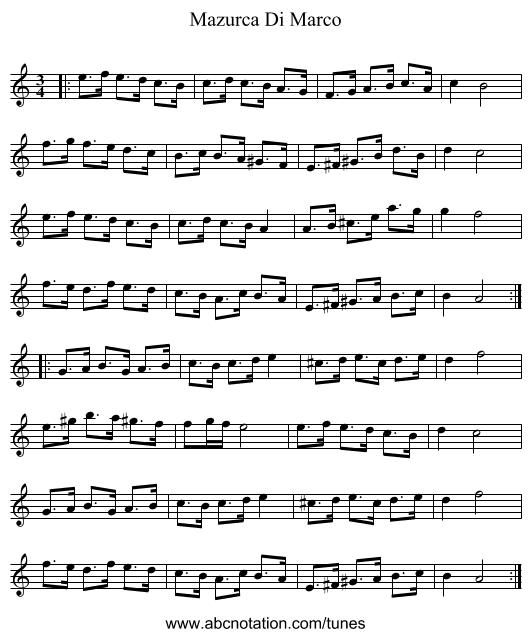 Mazurca Di Marco - staff notation