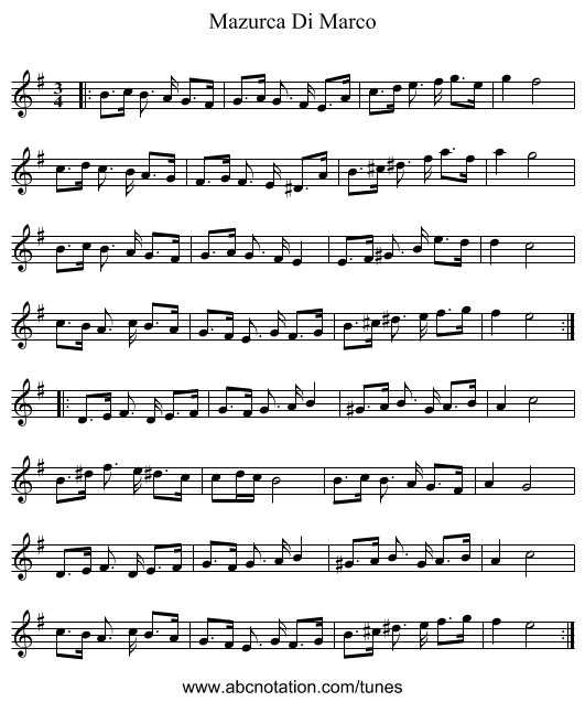 Mazurca Di Marco - staff notation