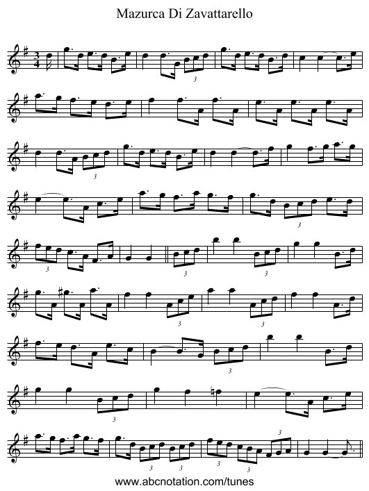 Mazurca Di Zavattarello - staff notation