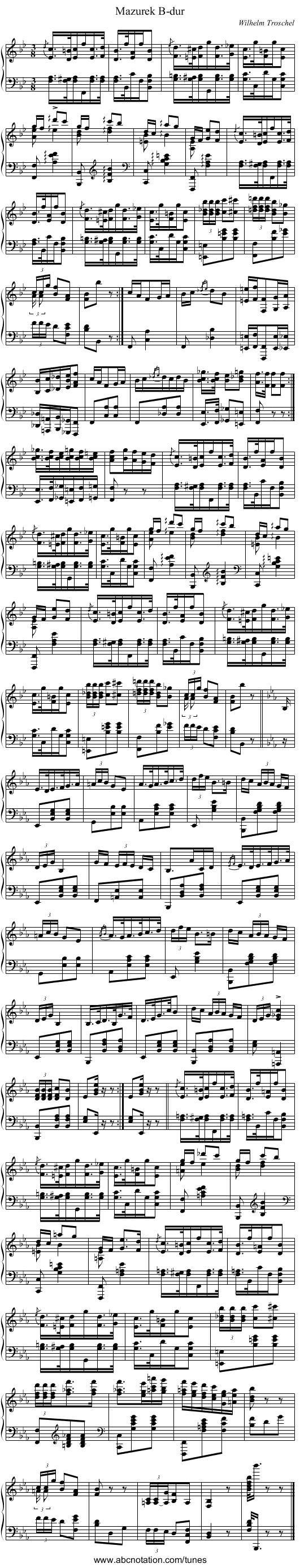 Mazurek B-dur - staff notation
