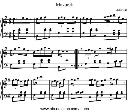 Mazurek - staff notation