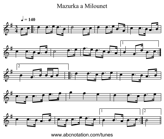Mazurka a Milounet - staff notation