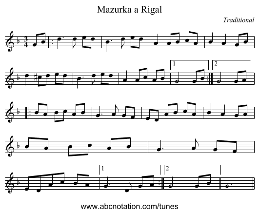 Mazurka a Rigal - staff notation