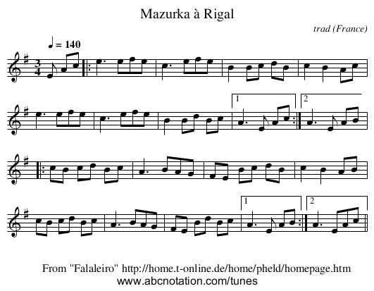 Mazurka à Rigal - staff notation