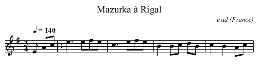 Mazurka à Rigal - staff notation