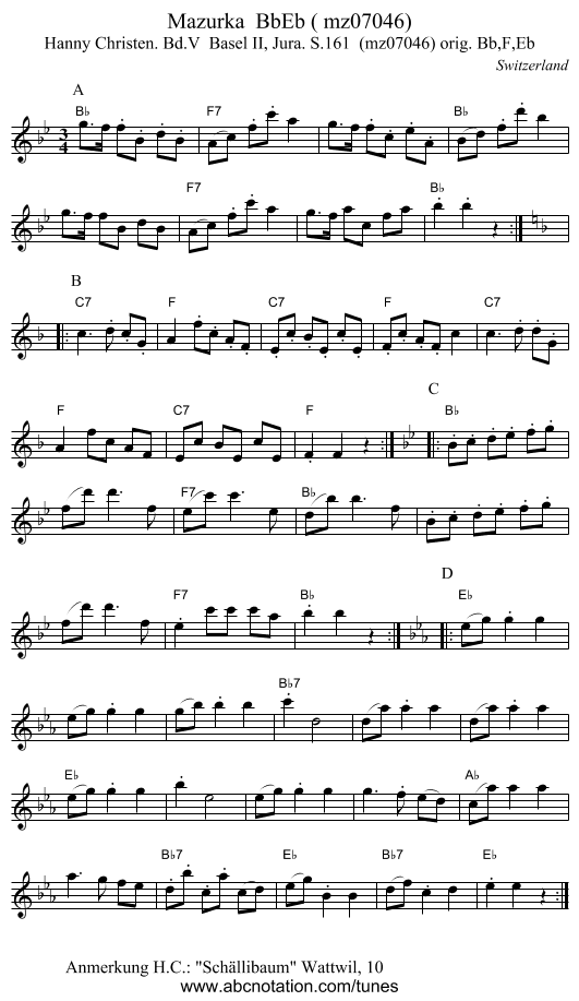 Mazurka  BbEb ( mz07046) - staff notation