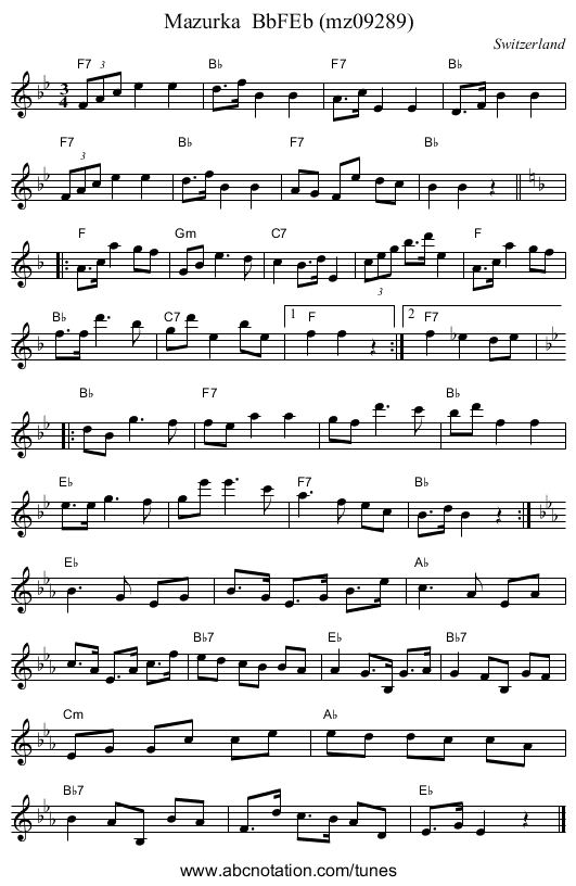 Mazurka BbFEb (mz09289) - staff notation
