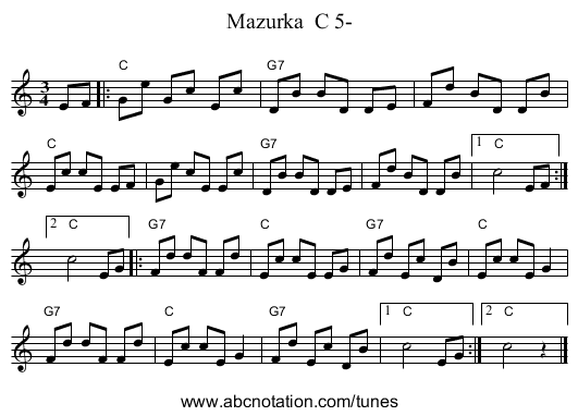 Mazurka C 5- - staff notation