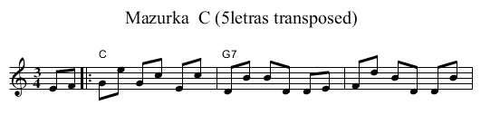 Mazurka  C (5letras transposed) - staff notation