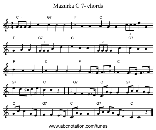 Mazurka C 7- chords - staff notation