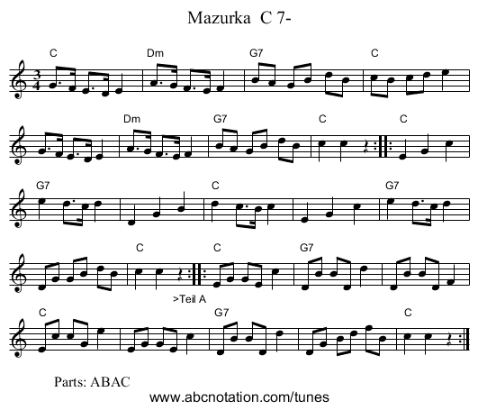 Mazurka C 7- - staff notation