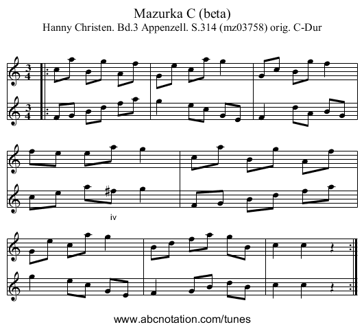 Mazurka C (beta) - staff notation