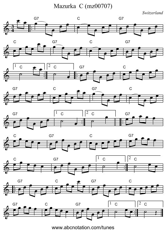 Mazurka  C (mz00707) - staff notation