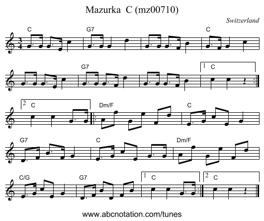 Mazurka  C (mz00710) - staff notation