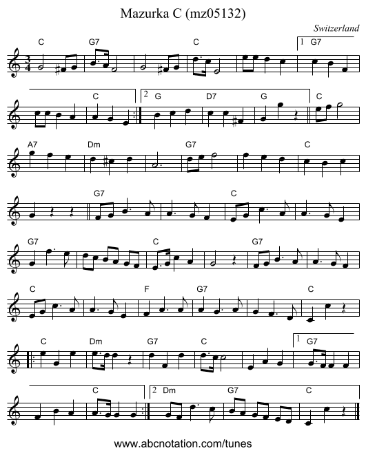 Mazurka C (mz05132) - staff notation