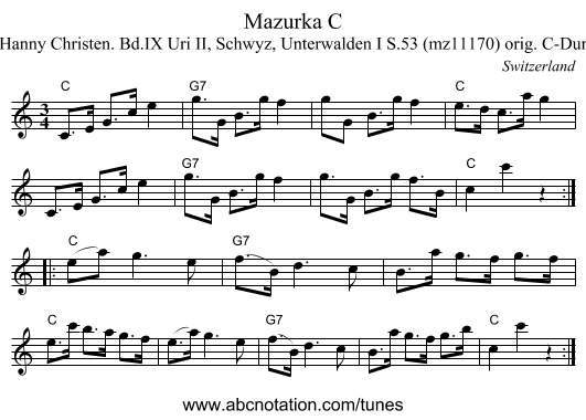 Mazurka C - staff notation