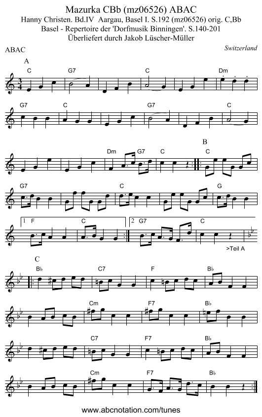 Mazurka CBb (mz06526) ABAC - staff notation