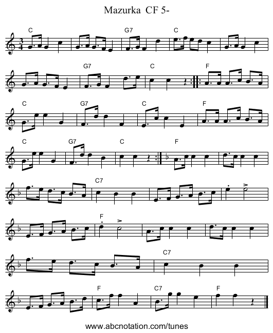 Mazurka CF 5- - staff notation