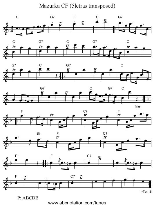 Mazurka CF (5letras transposed) - staff notation