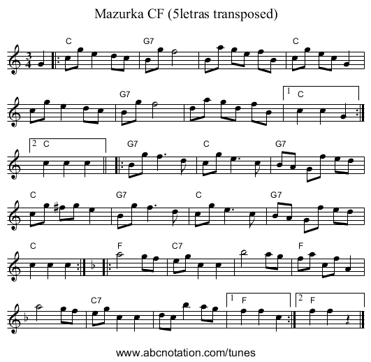 Mazurka CF (5letras transposed) - staff notation