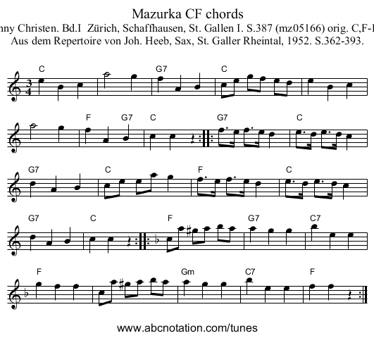 Mazurka CF chords - staff notation