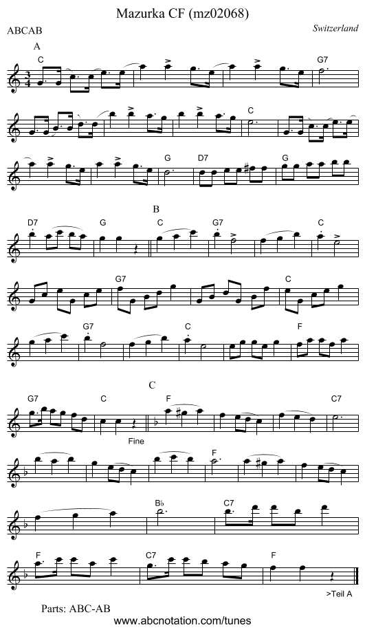 Mazurka CF (mz02068) - staff notation