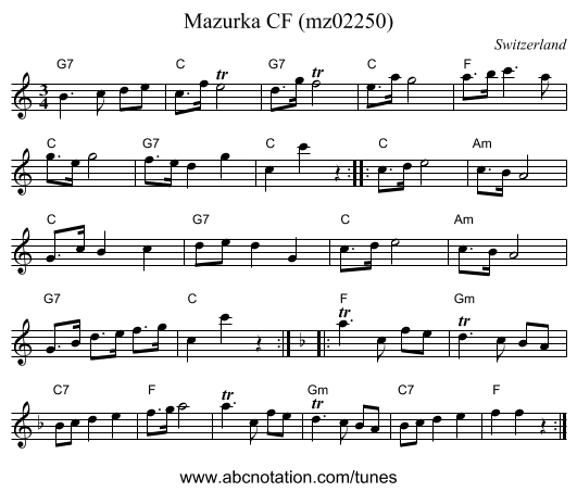 Mazurka CF (mz02250) - staff notation