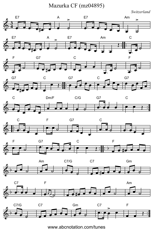 Mazurka CF (mz04895) - staff notation