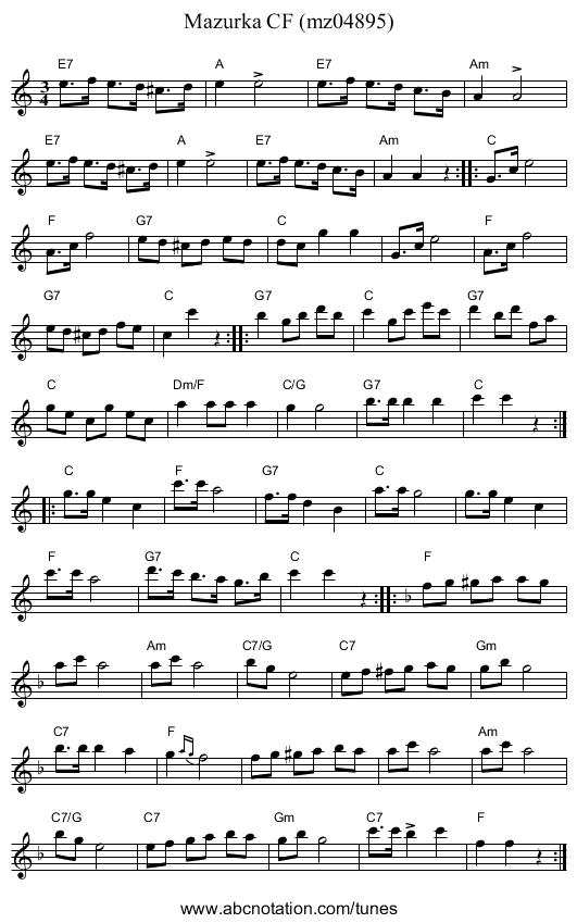 Mazurka CF (mz04895) - staff notation