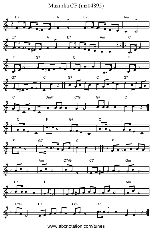 Mazurka CF (mz04895) - staff notation
