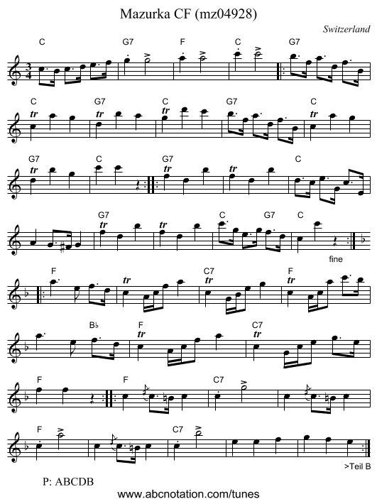 Mazurka CF (mz04928) - staff notation