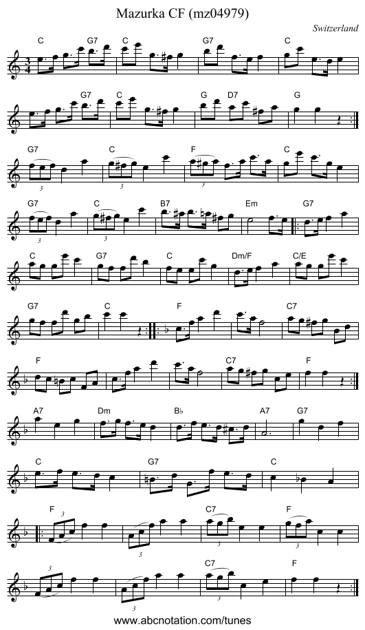 Mazurka CF (mz04979) - staff notation