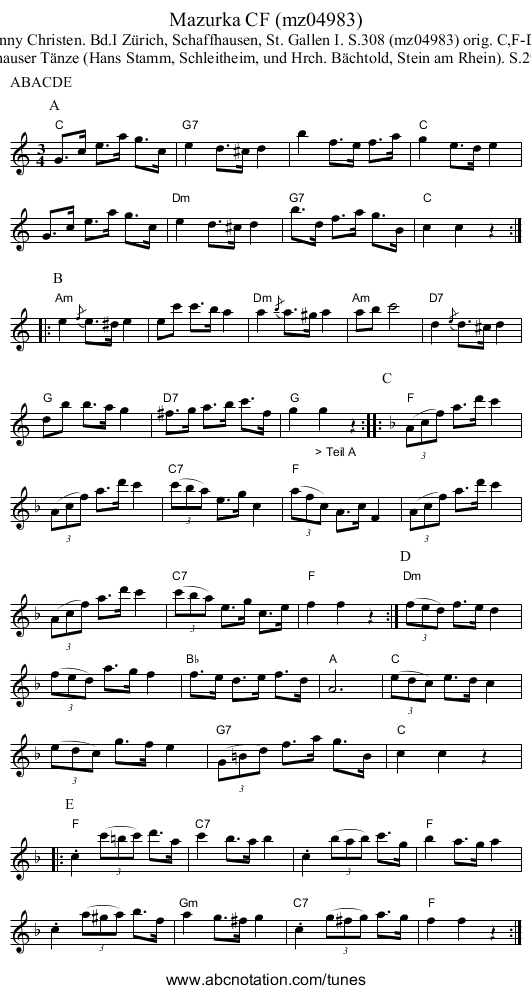 Mazurka CF (mz04983) - staff notation