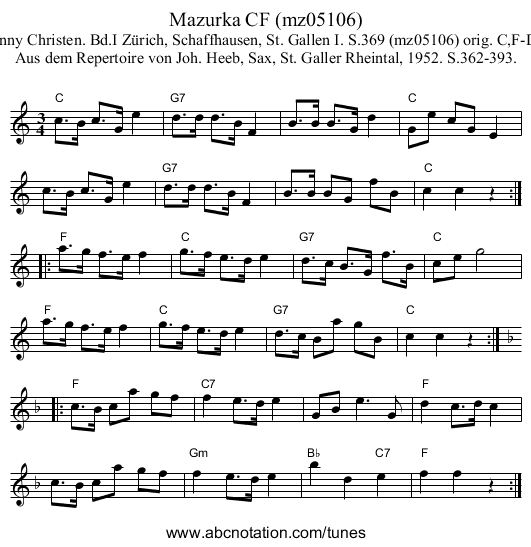 Mazurka CF (mz05106) - staff notation