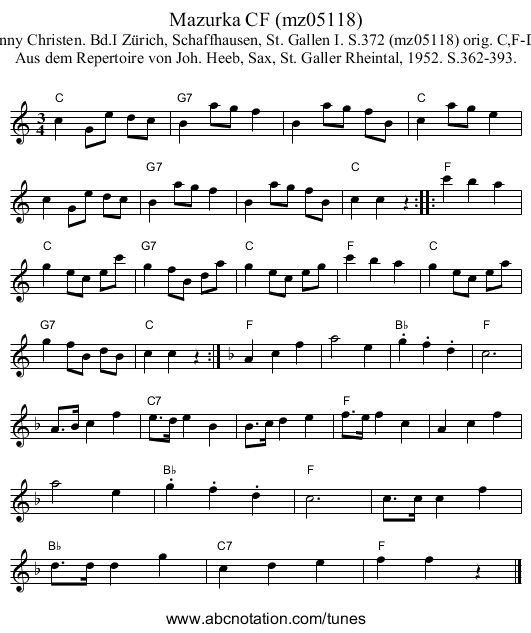 Mazurka CF (mz05118) - staff notation