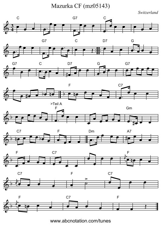Mazurka CF (mz05143) - staff notation