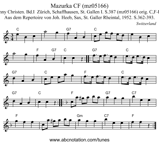 Mazurka CF (mz05166) - staff notation