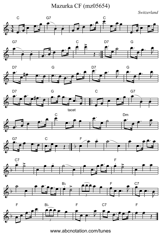 Mazurka CF (mz05654) - staff notation