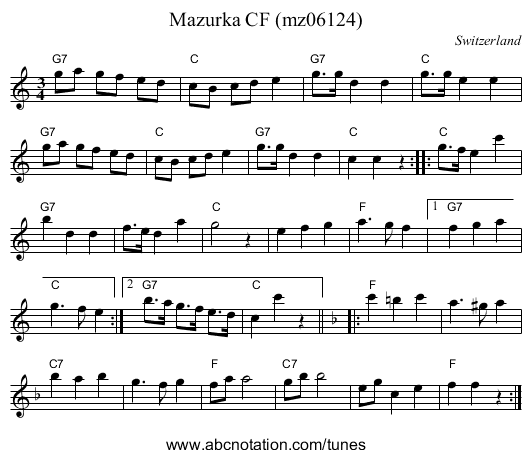 Mazurka CF (mz06124) - staff notation