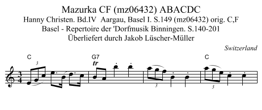 Mazurka CF (mz06432) ABACDC - staff notation