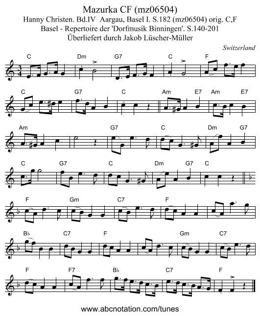 Mazurka CF (mz06504) - staff notation