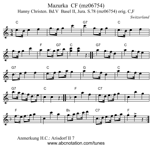 Mazurka  CF (mz06754) - staff notation