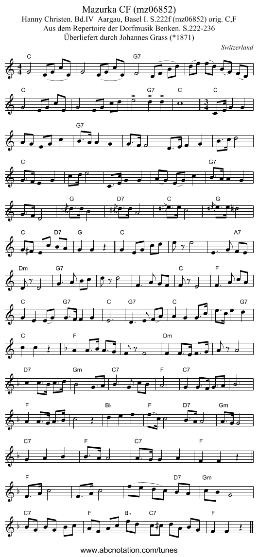 Mazurka CF (mz06852) - staff notation