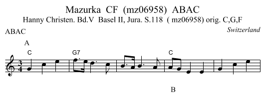 Mazurka  CF  (mz06958)  ABAC - staff notation