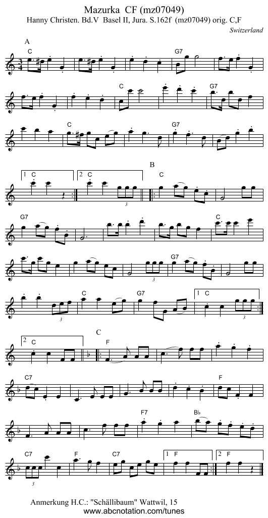 Mazurka  CF (mz07049) - staff notation