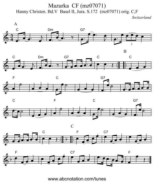Mazurka  CF (mz07071) - staff notation
