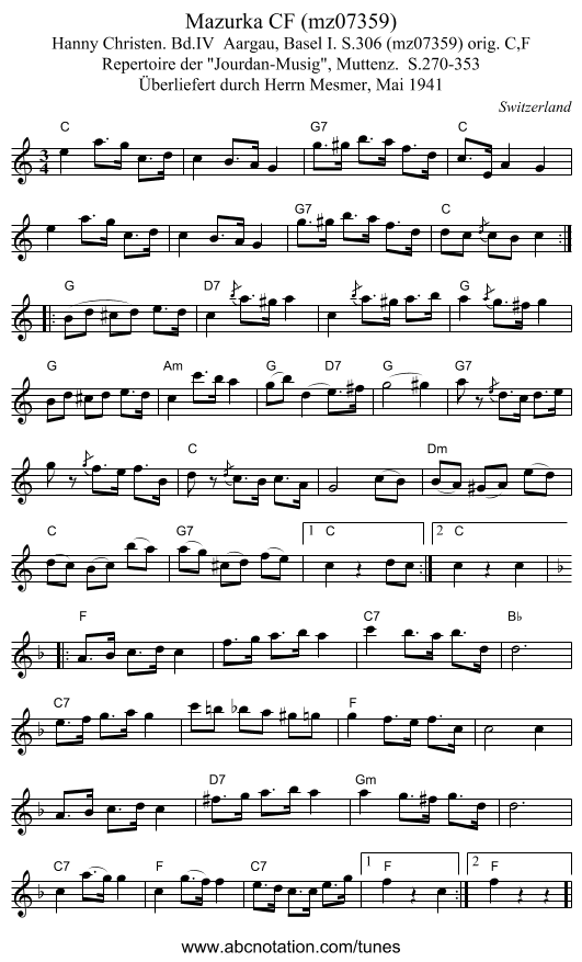 Mazurka CF (mz07359) - staff notation