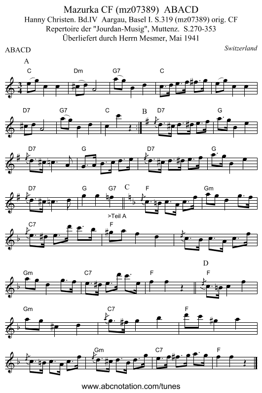 Mazurka CF (mz07389)  ABACD - staff notation